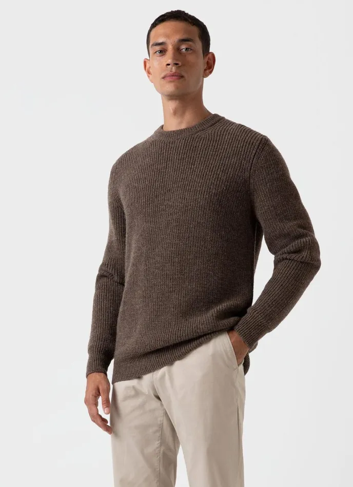 SUNSPEL Knitwear Luxury British Wool Jumper Natural Brown 8211 Men