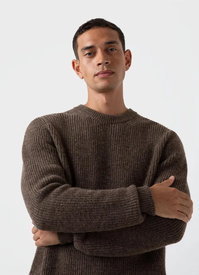 SUNSPEL Knitwear Luxury British Wool Jumper Natural Brown 8211 Men