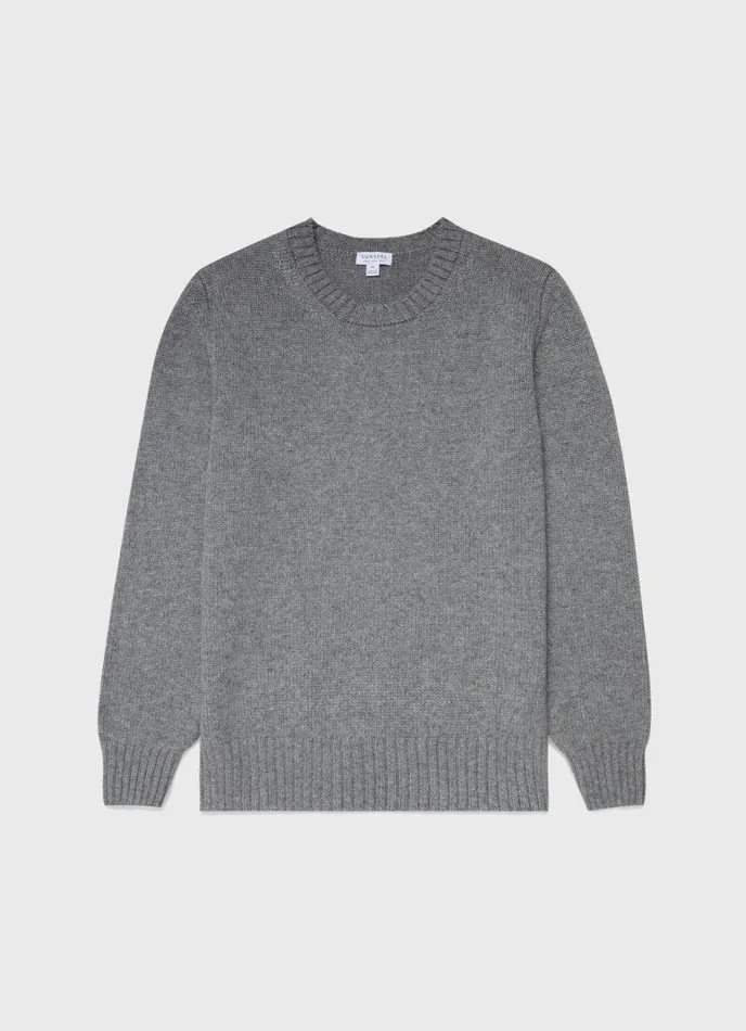 SUNSPEL Knitwear Roxburgh Cashmere Jumper Mid Grey Melange 8211 Men