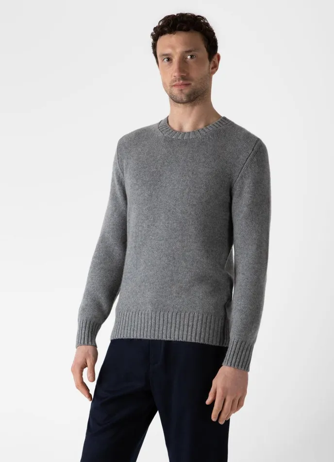 SUNSPEL Knitwear Roxburgh Cashmere Jumper Mid Grey Melange 8211 Men