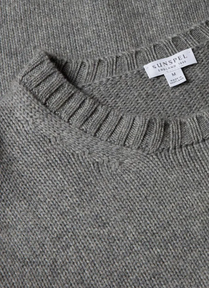 SUNSPEL Knitwear Roxburgh Cashmere Jumper Mid Grey Melange 8211 Men