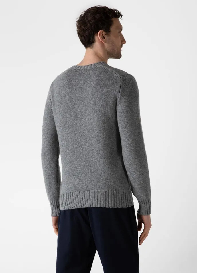 SUNSPEL Knitwear Roxburgh Cashmere Jumper Mid Grey Melange 8211 Men