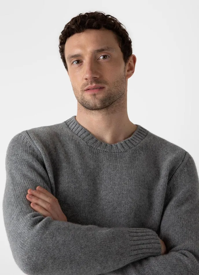 SUNSPEL Knitwear Roxburgh Cashmere Jumper Mid Grey Melange 8211 Men