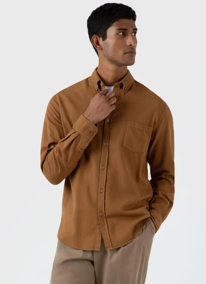 SUNSPEL Shirts Button Down Flannel Shirt Dark Camel 8211 Men