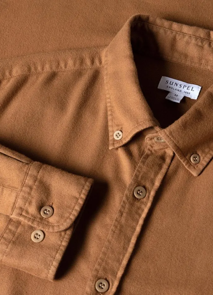 SUNSPEL Shirts Button Down Flannel Shirt Dark Camel 8211 Men
