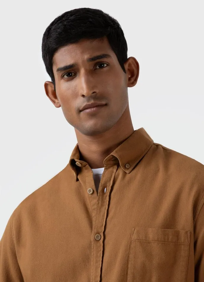 SUNSPEL Shirts Button Down Flannel Shirt Dark Camel 8211 Men