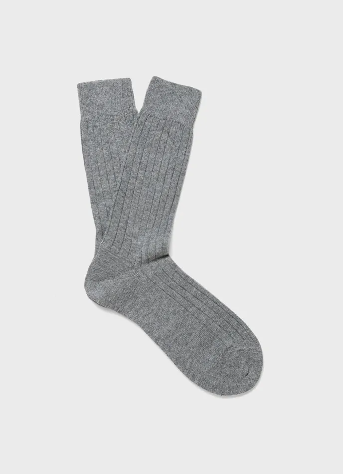SUNSPEL Socks Cashmere Ribbed Socks Mid Grey Melange 8211 Men