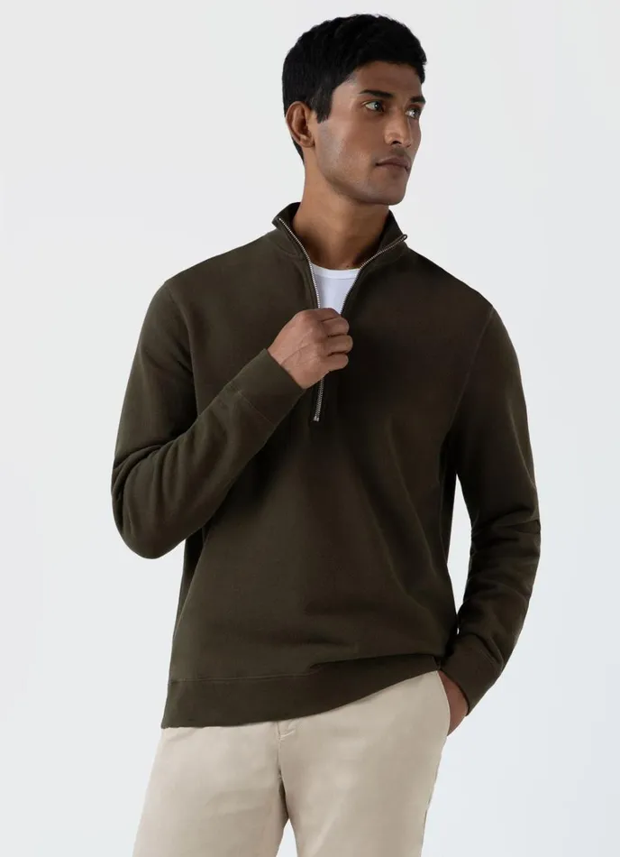 SUNSPEL Sweatshirts and Sweatpants Half Zip Loopback Sweatshirt Dark Olive 8211 Men