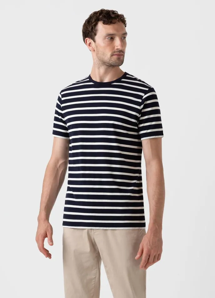 SUNSPEL Tshirts Classic Tshirt Navyecru Breton Stripe 8211 Men