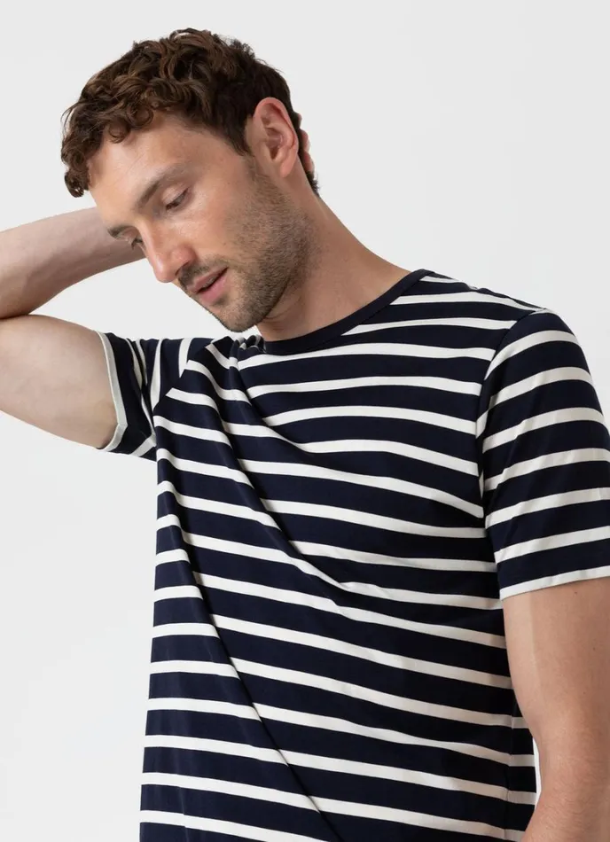 SUNSPEL Tshirts Classic Tshirt Navyecru Breton Stripe 8211 Men