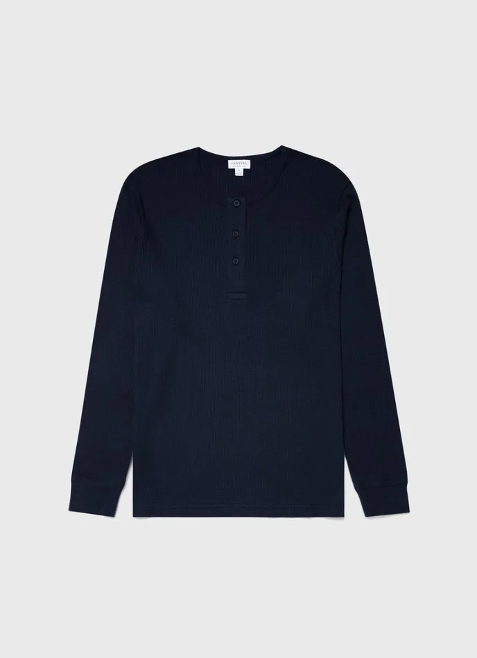 SUNSPEL Tshirts Long Sleeve Waffle Henley Navy 8211 Men
