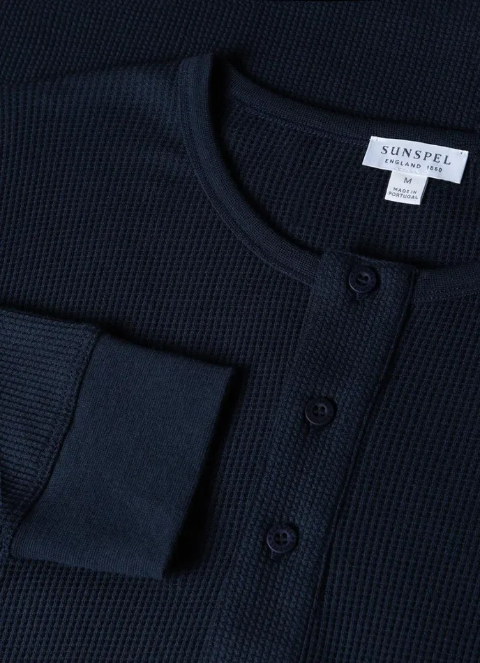 SUNSPEL Tshirts Long Sleeve Waffle Henley Navy 8211 Men