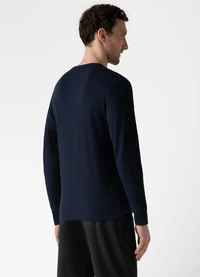 SUNSPEL Tshirts Long Sleeve Waffle Henley Navy 8211 Men