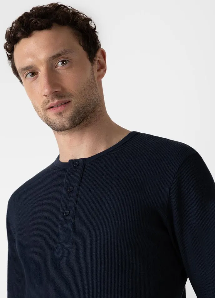 SUNSPEL Tshirts Long Sleeve Waffle Henley Navy 8211 Men