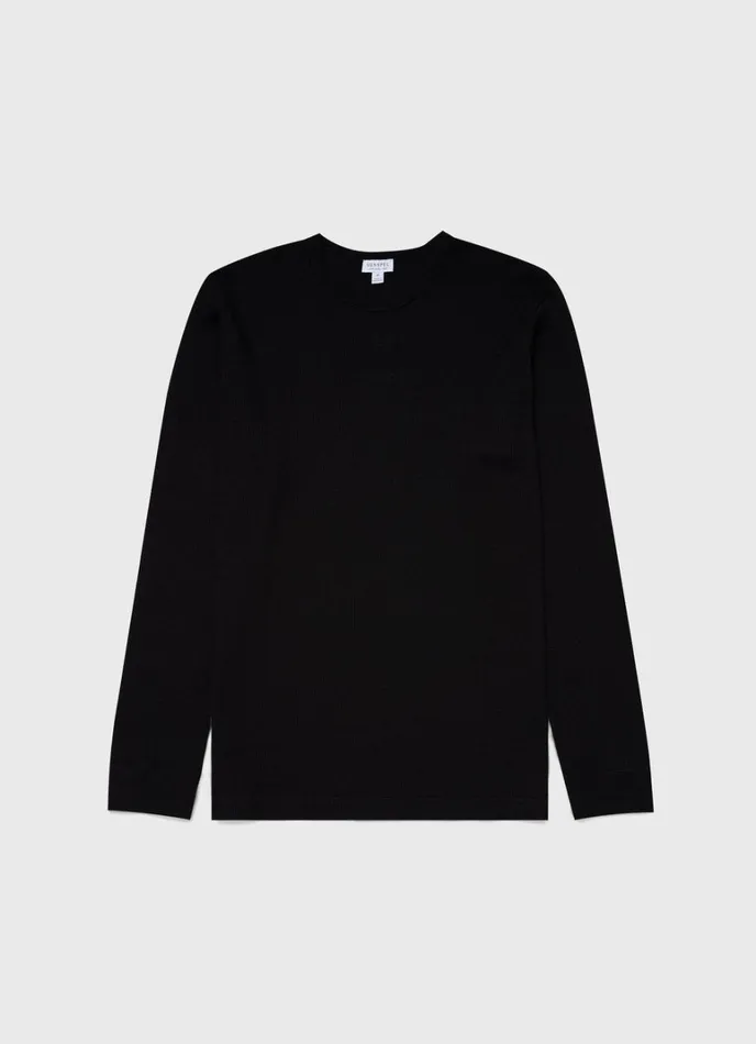 SUNSPEL Tshirts Long Sleeve Waffle Tshirt Black 8211 Men