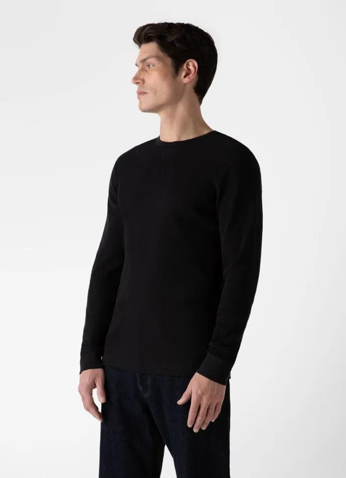 SUNSPEL Tshirts Long Sleeve Waffle Tshirt Black 8211 Men