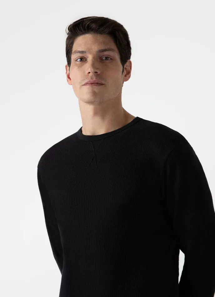 SUNSPEL Tshirts Long Sleeve Waffle Tshirt Black 8211 Men
