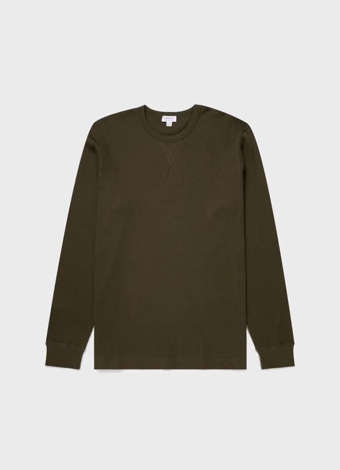 SUNSPEL Tshirts Long Sleeve Waffle Tshirt Dark Olive 8211 Men
