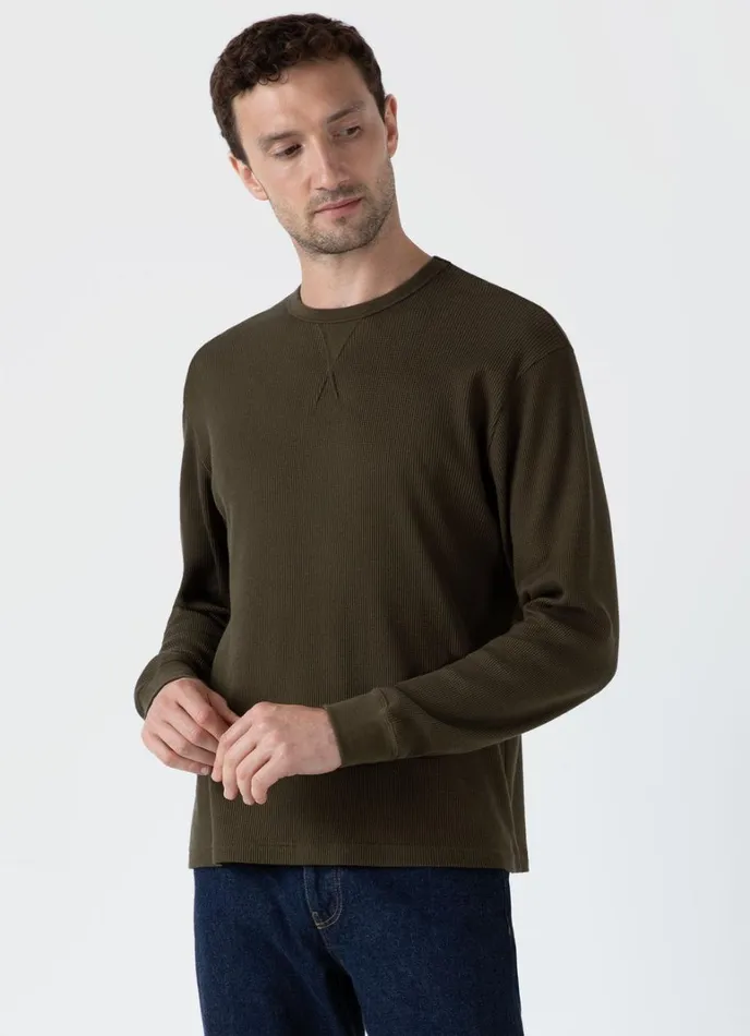 SUNSPEL Tshirts Long Sleeve Waffle Tshirt Dark Olive 8211 Men