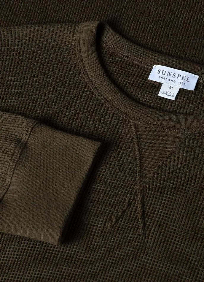SUNSPEL Tshirts Long Sleeve Waffle Tshirt Dark Olive 8211 Men