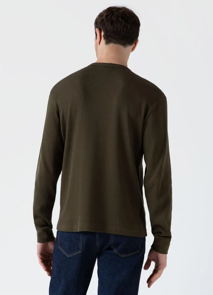 SUNSPEL Tshirts Long Sleeve Waffle Tshirt Dark Olive 8211 Men