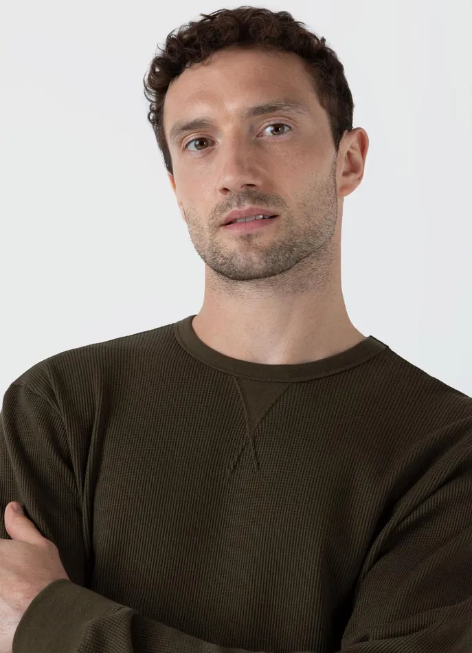 SUNSPEL Tshirts Long Sleeve Waffle Tshirt Dark Olive 8211 Men