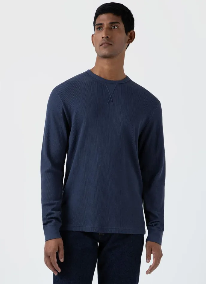 SUNSPEL Tshirts Long Sleeve Waffle Tshirt Slate Blue 8211 Men