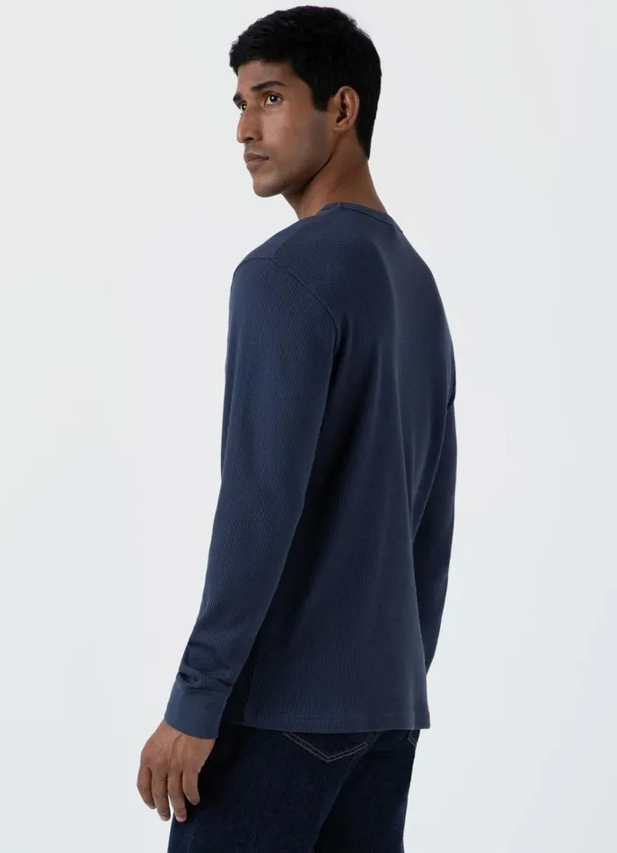 SUNSPEL Tshirts Long Sleeve Waffle Tshirt Slate Blue 8211 Men