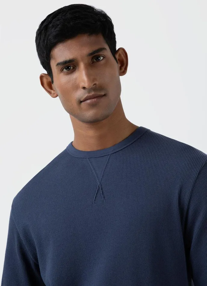 SUNSPEL Tshirts Long Sleeve Waffle Tshirt Slate Blue 8211 Men