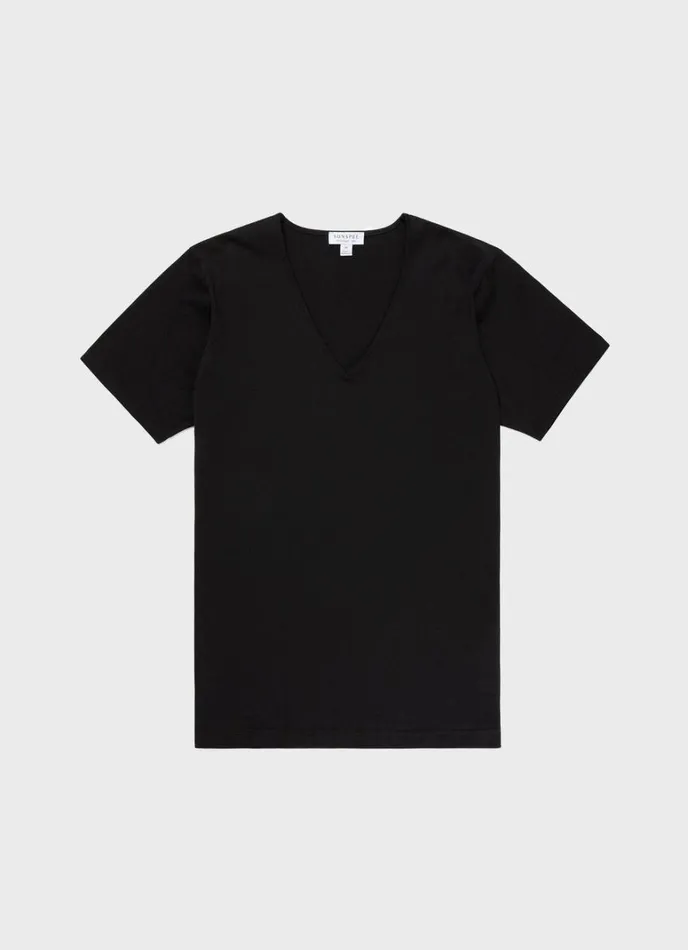 SUNSPEL Underwear Tops Superfine Cotton Underwear Vneck Tshirt Black 8211 Men