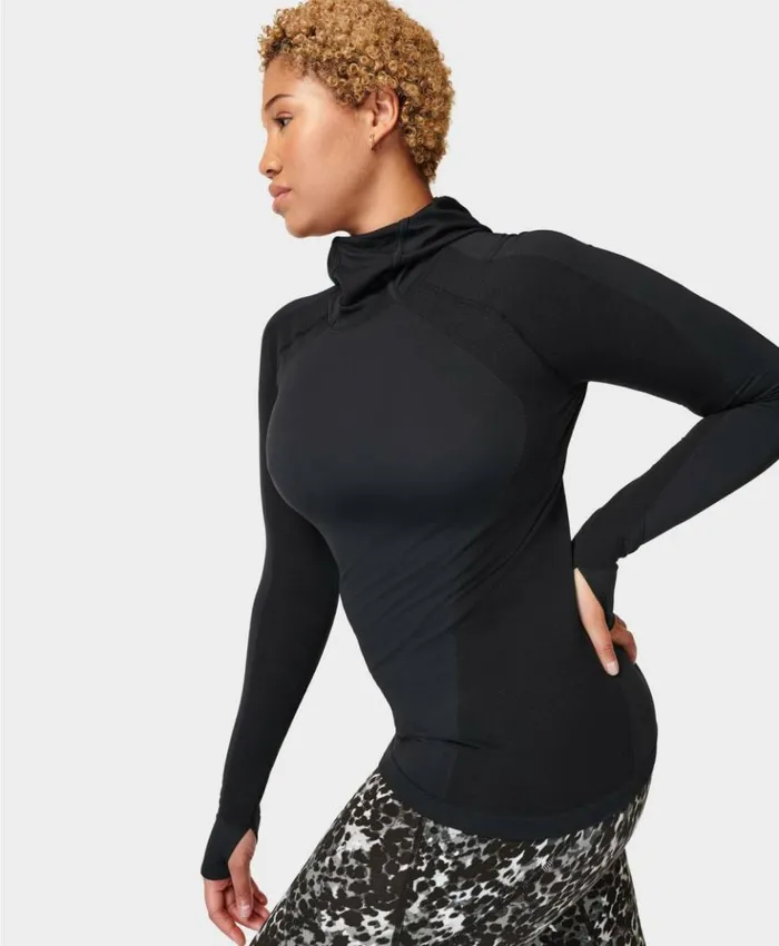 Sweaty Betty Athlete Hooded Long Sleeve Top Black Clothing Long Sleeve Tops
