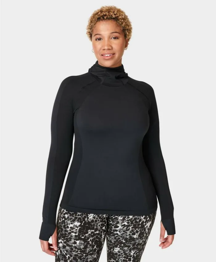 Sweaty Betty Athlete Hooded Long Sleeve Top Black Clothing Long Sleeve Tops