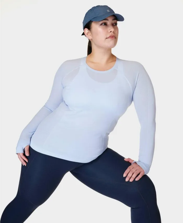 Sweaty Betty Athlete Seamless Featherweight Long Sleeve Tee Salt Blue Clothing Long Sleeve Tops