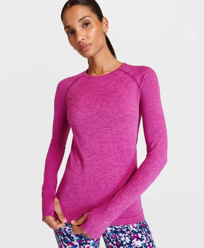 Sweaty Betty Athlete Seamless Workout Long Sleeve Top Magenta Cameliapinkmarl Clothing Long Sleeve Tops