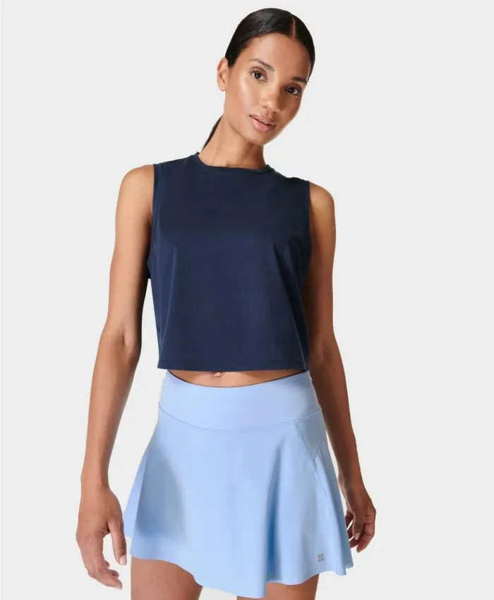 Sweaty Betty Breathe Easy Crop Muscle Tank Navy Blue Clothing Tank Tops