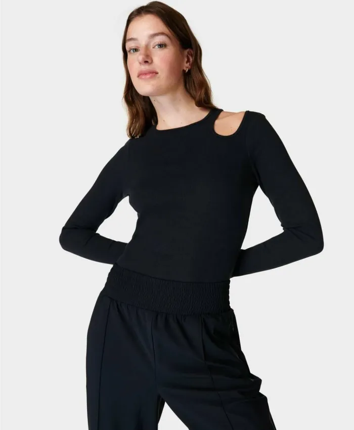 Sweaty Betty Muse Rib Long Sleeve Top Black Clothing Long Sleeve Tops