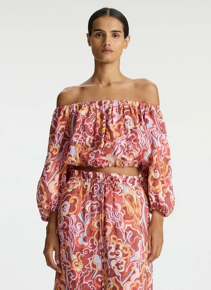 Swim Women ALC Katherine Linen Off Shoulder Top Baked Clay Multi