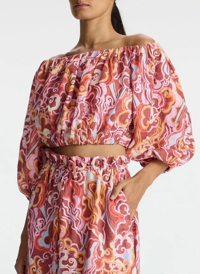 Swim Women ALC Katherine Linen Off Shoulder Top Baked Clay Multi Swim Women ALC Katherine Linen Off Shoulder Top Baked Clay Multi