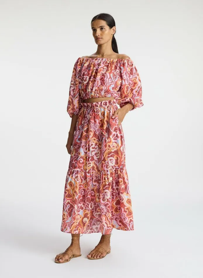 Swim Women ALC Katherine Linen Off Shoulder Top Baked Clay Multi Swim Women ALC Katherine Linen Off Shoulder Top Baked Clay Multi
