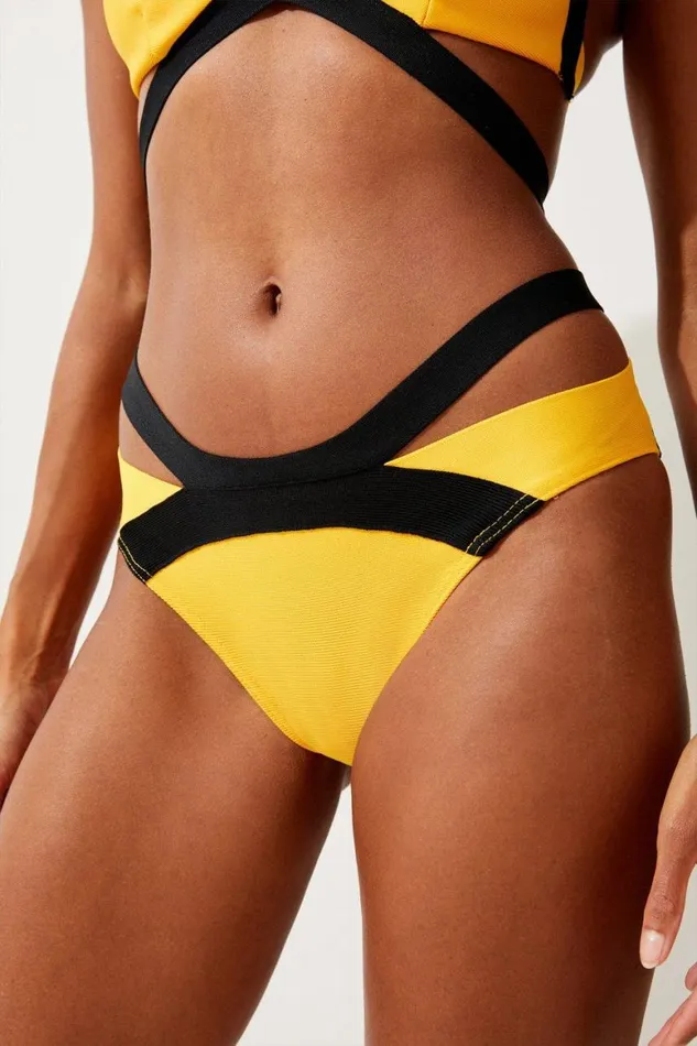 Swimwear Women Karen Millen Bandage Colour Block Strappy Bikini Bottoms Yellow