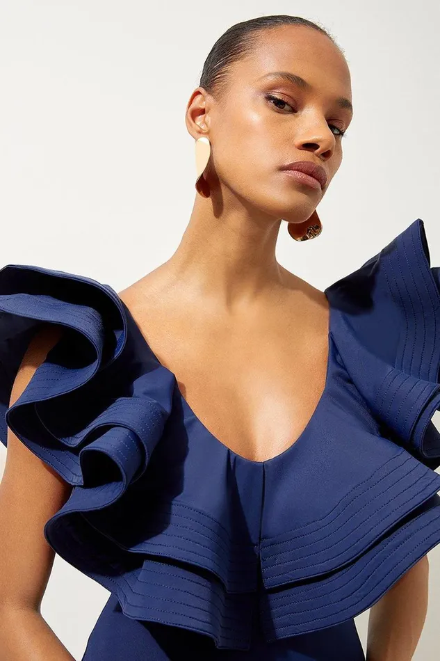 Swimwear Women Karen Millen Drama Frill Swimsuit Navy