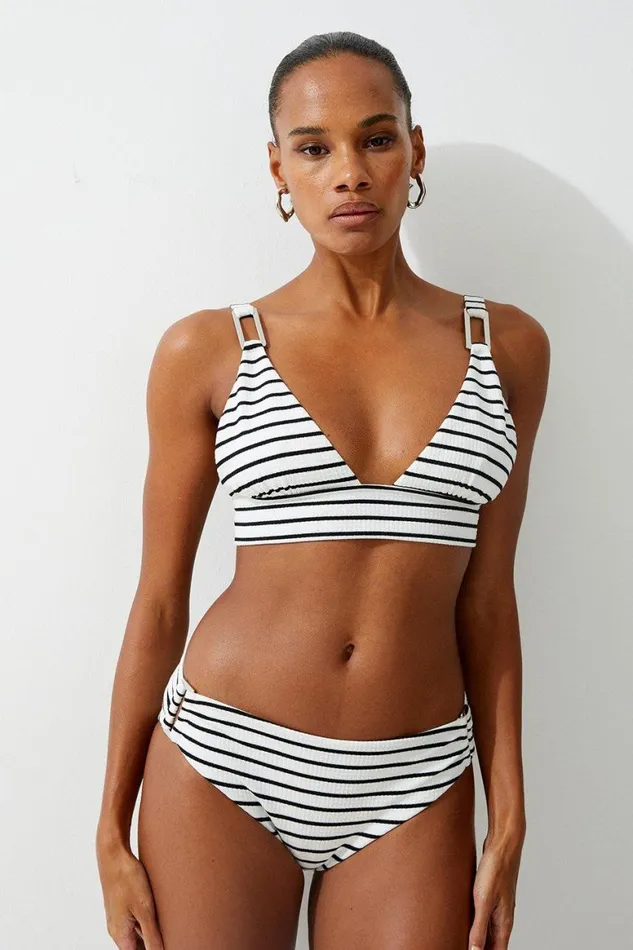 Swimwear Women Karen Millen Textured Stripe High Waist Bikini Bottoms Stripe