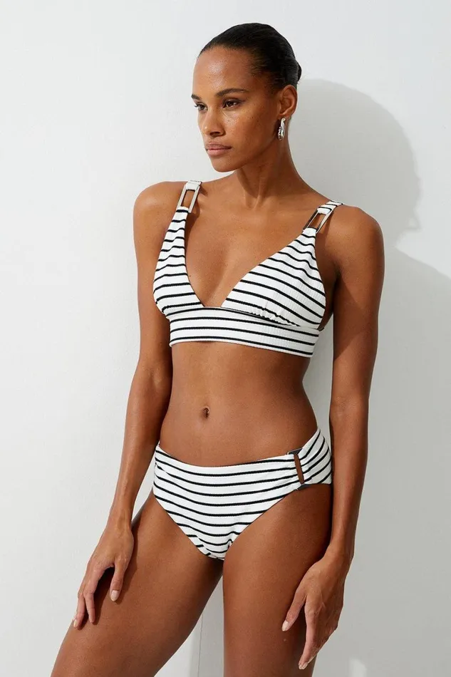 Swimwear Women Karen Millen Textured Stripe High Waist Bikini Bottoms Stripe