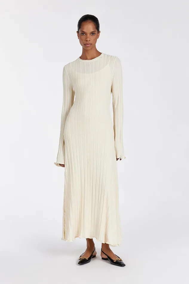 SYLVIA CREAM KNIT MIDI DRESS Women DISSH Long Sleeve Dresses