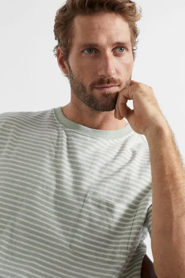 TShirts and Sweaters Man Seed Heritage Summer Pocket Tee Dusty Mint Stripe