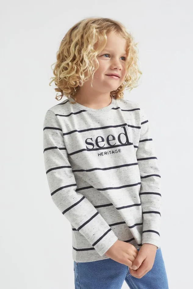 TShirts and Tops Boy Seed Heritage Core Logo Rugby Tee Cloudy Marle Stripe