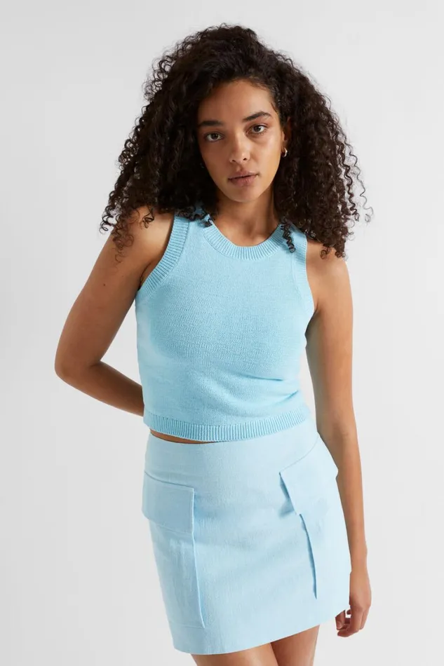 TShirts and Tops Woman Seed Heritage Cotton Knit Top Shimmer Blue