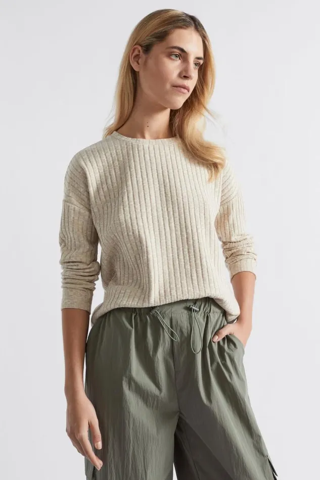 TShirts and Tops Woman Seed Heritage Ribbed Long Sleeve Top Cool Sand Twist