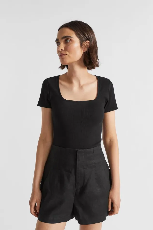 TShirts and Tops Woman Seed Heritage Square Neck Rib Tee Black