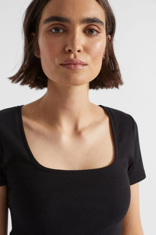 TShirts and Tops Woman Seed Heritage Square Neck Rib Tee Black